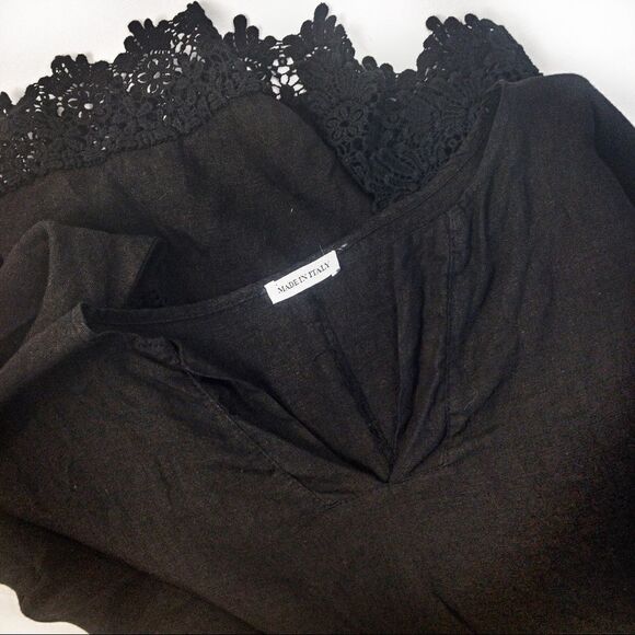 Black Linen Batwing Poncho Top Made in Italy Sz S/M - Picture 4 of 8